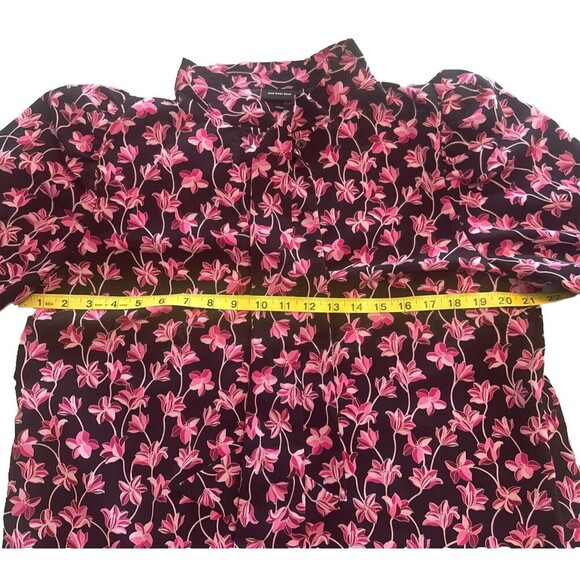 Women's Who What Wear BLACK PINK Floral Puff Long Sleeve Polyester Blouse Sz L - Picture 7 of 10